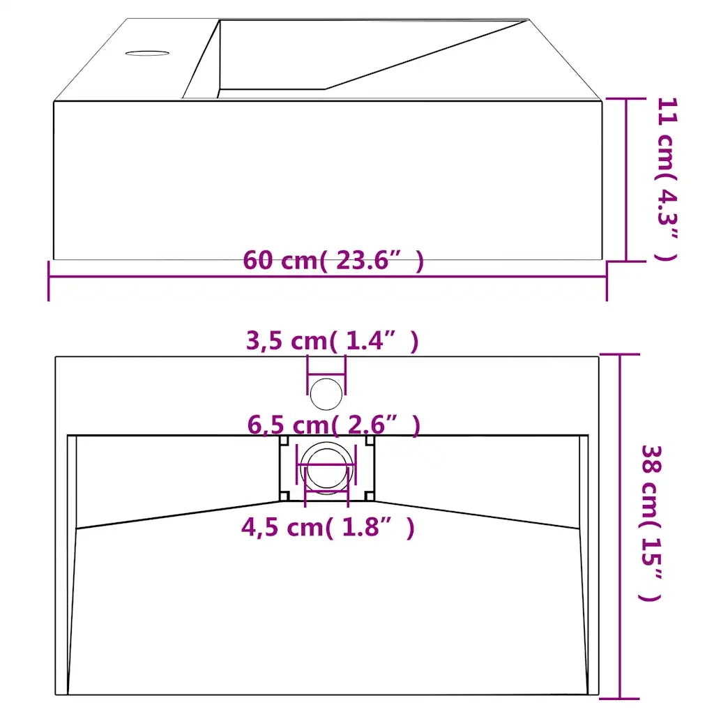 vidaXL Lavandino 60x38x11 cm Blocco in Marmo/Minerale Antracite