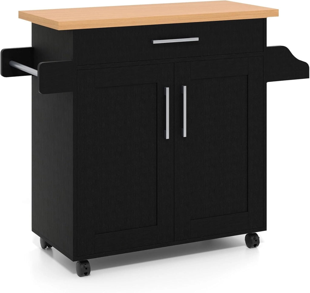 Carrello da Cucina Isola Mobile con Piano di Lavoro, 111 x 40 x 90 cm, in Legno, con Cassetto e Ruote