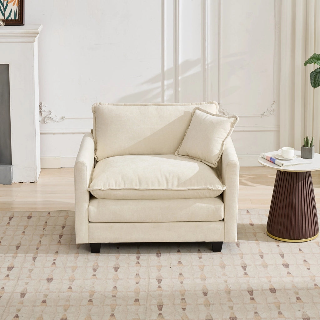 Divano 1 Posto in Tessuto Chenille ¨C MINIMAL ¨C Beige, Cuscino Imbottito