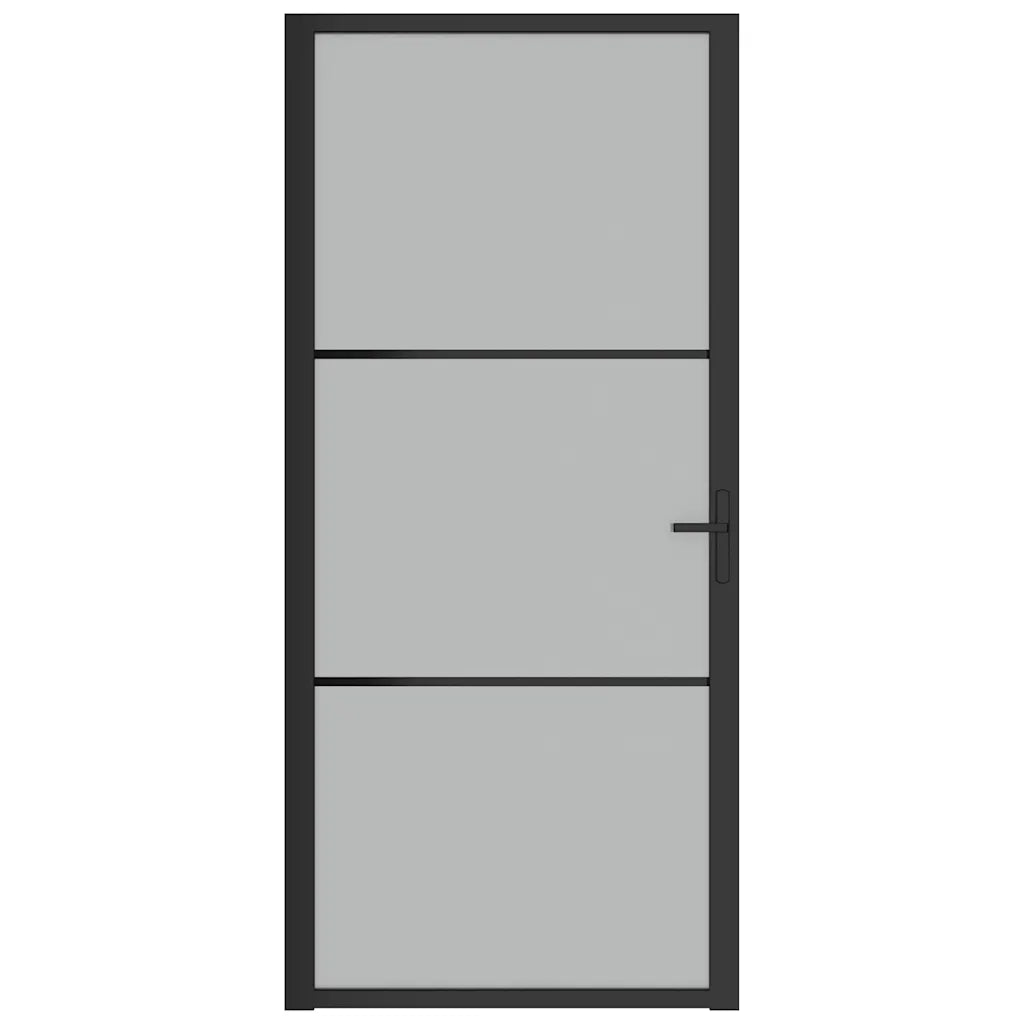Porta Interna 93x201,5 cm Nero Opaco Vetro e Alluminio 350554