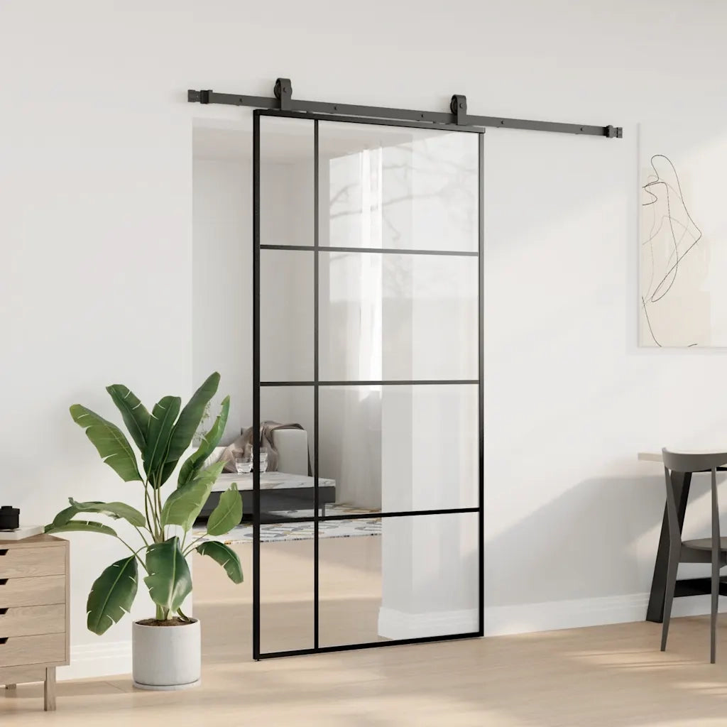 Porta Scorrevole con Ferramenta Nera 102,5x205 cm in Vetro ESG 3375872