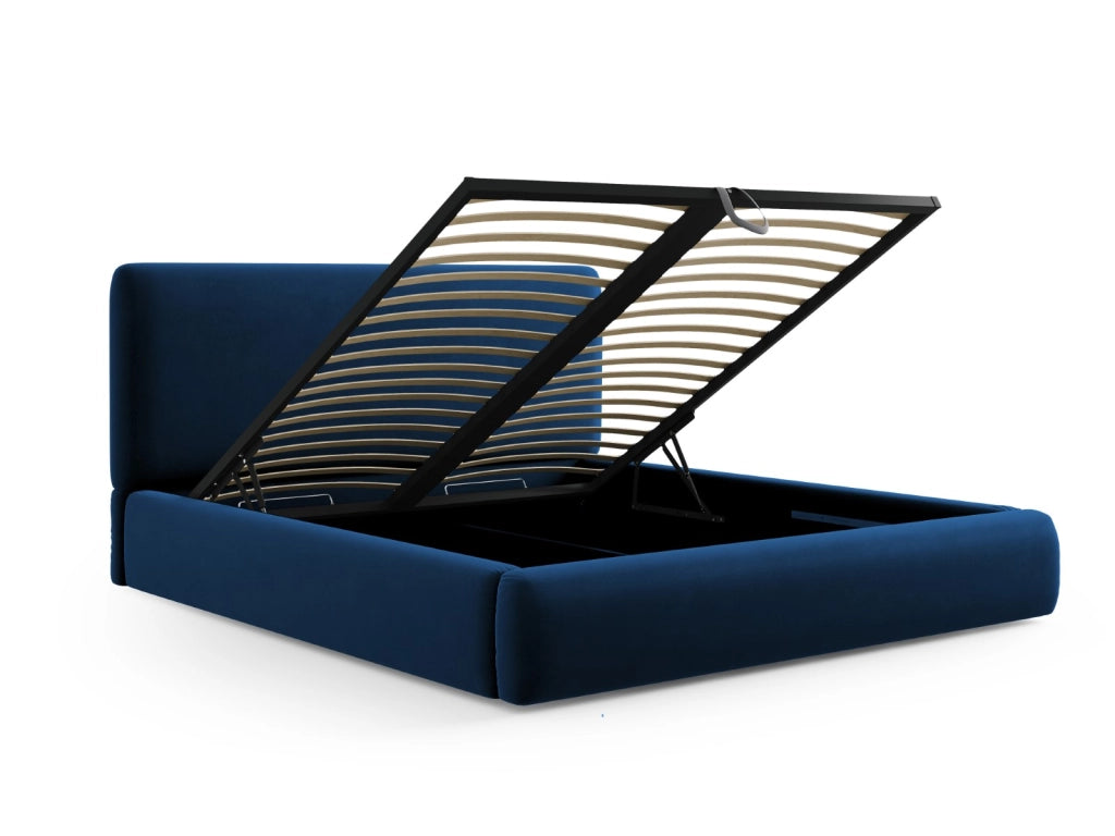 Cosmopolitan Design - Letto a cassettone con testiera "Colonel" 140x200cm in velluto blu reale 