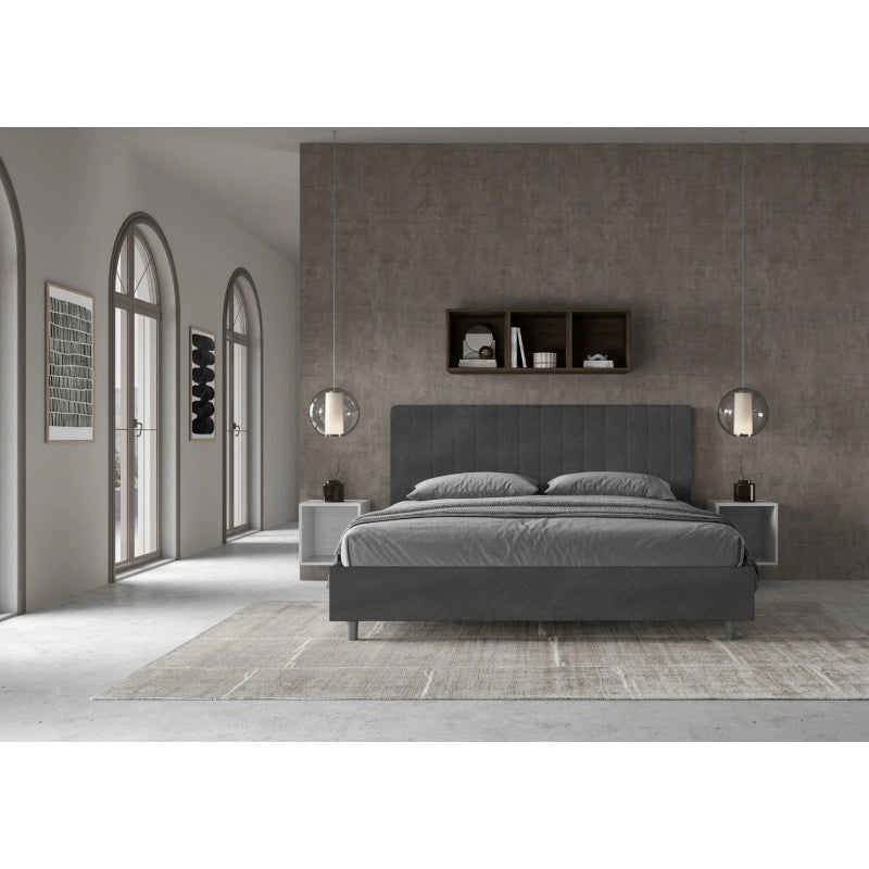 Letto imbottito Matrimoniale 190x210 cm Agueda - Senza rete,Microfibra,Grigio