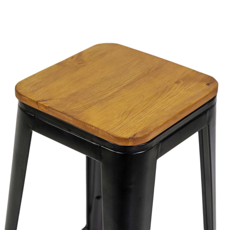Sgabello ferro New Bristol nero seduta legno cm 42x42h76