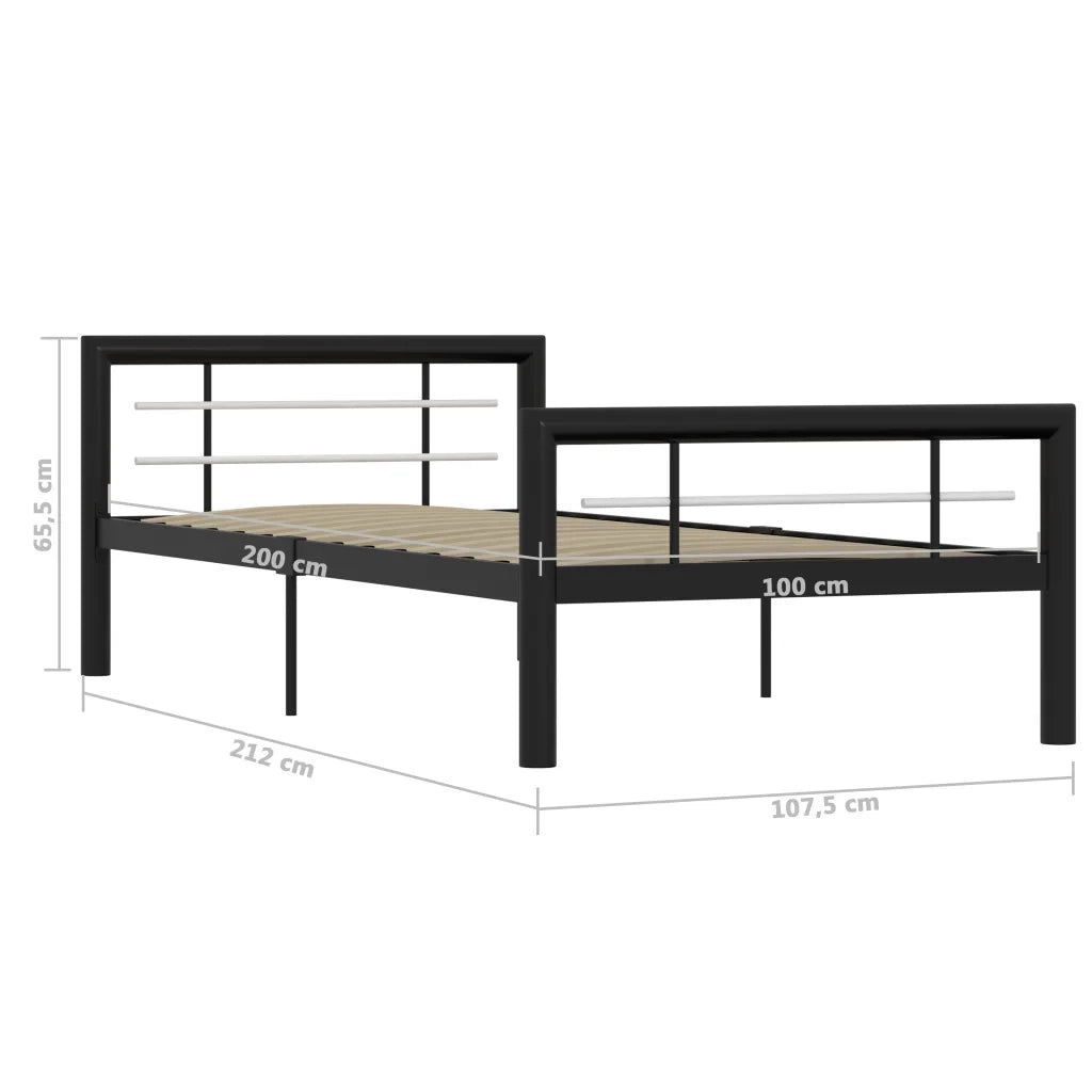 Letto singolo | Letto per adulti | Giroletto Nero e Bianco in Metallo 90x200 cm