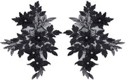Applicazioni di fiori 3D - Bordure nera - Adesivi di strass e perle - Patch per cucire - Per abiti da sposa e accessori - Attività di fai da te - Patch da cucire