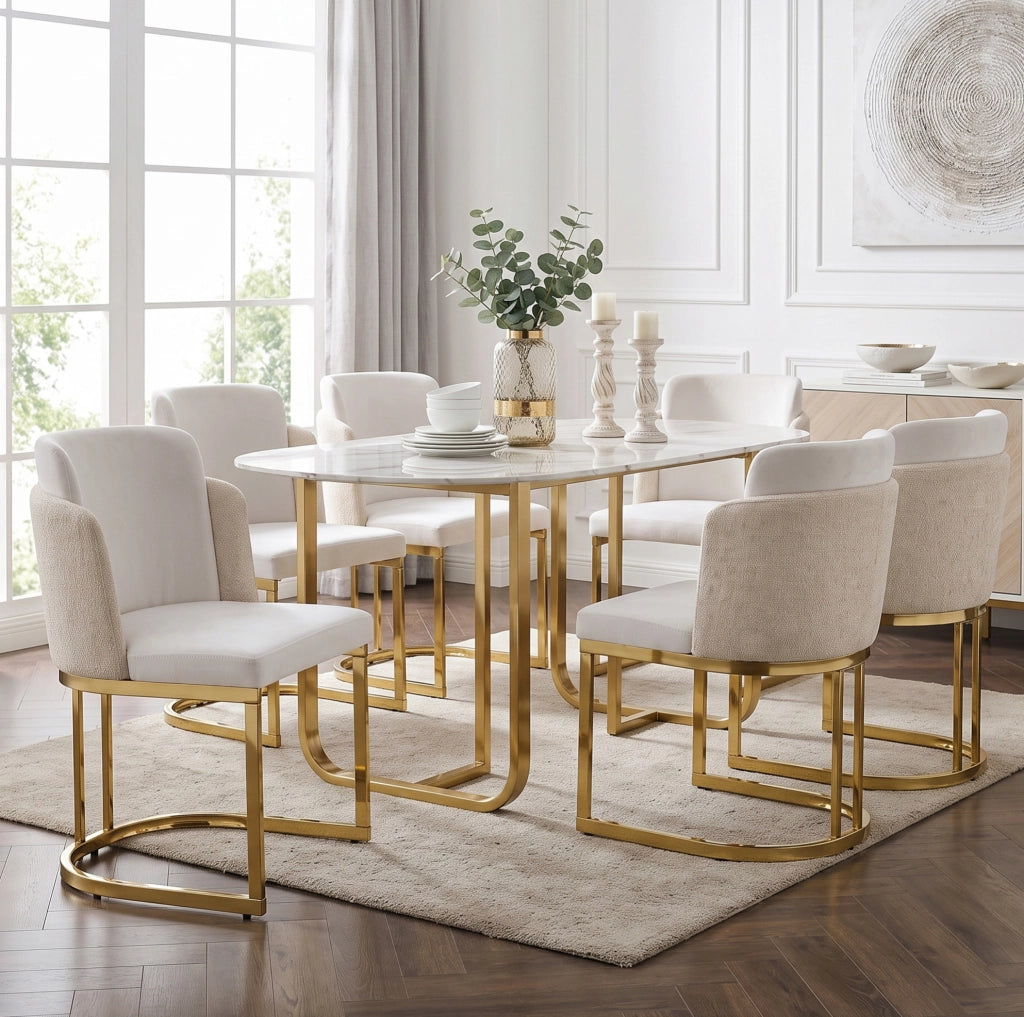 Set di 2 sedie in ciniglia beige e oro con doppio schienale