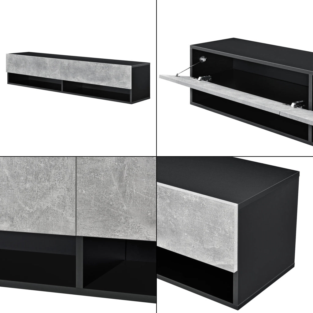 Mensola da parete con 2 ante porta TV mobile contenitore 140 cm effetto cemento nero 03_0005186