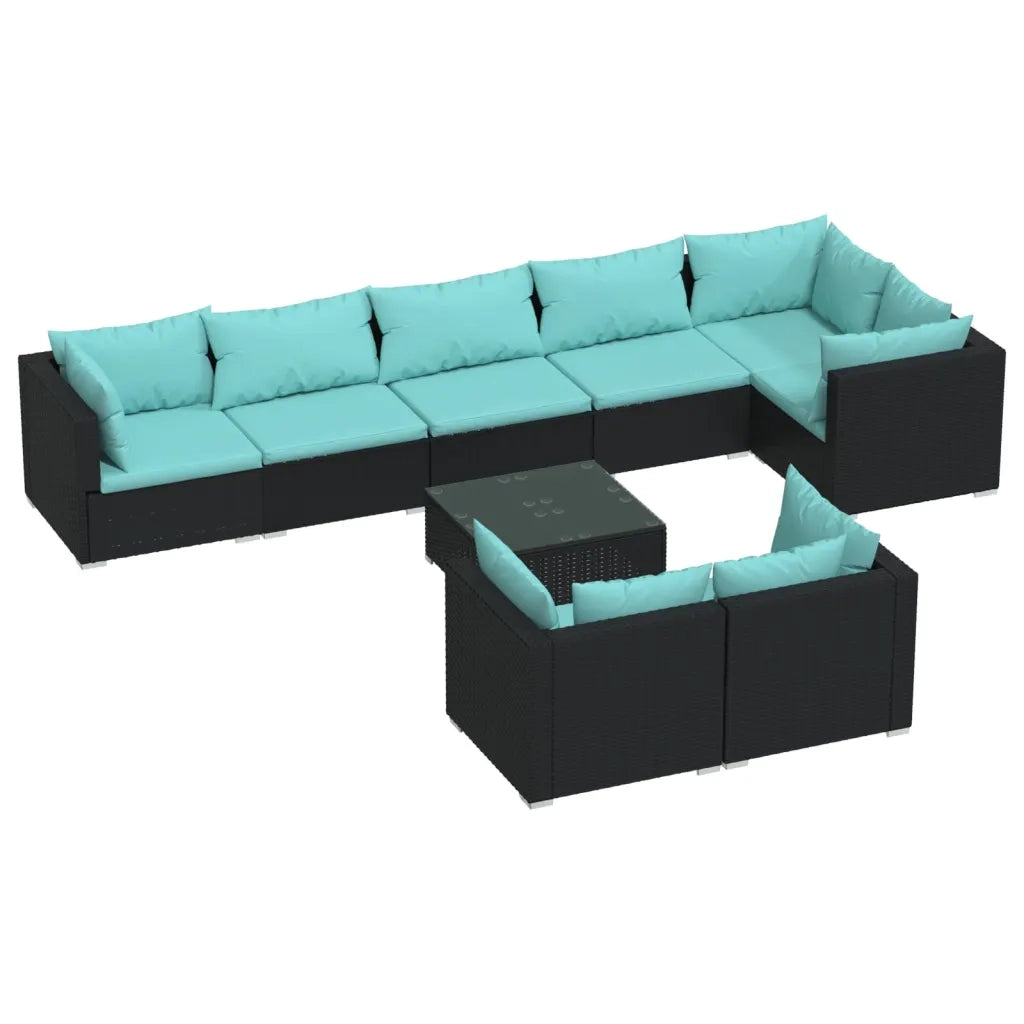 Set Salotto da Giardino con Cuscini 9pz Nero in Polyrattan