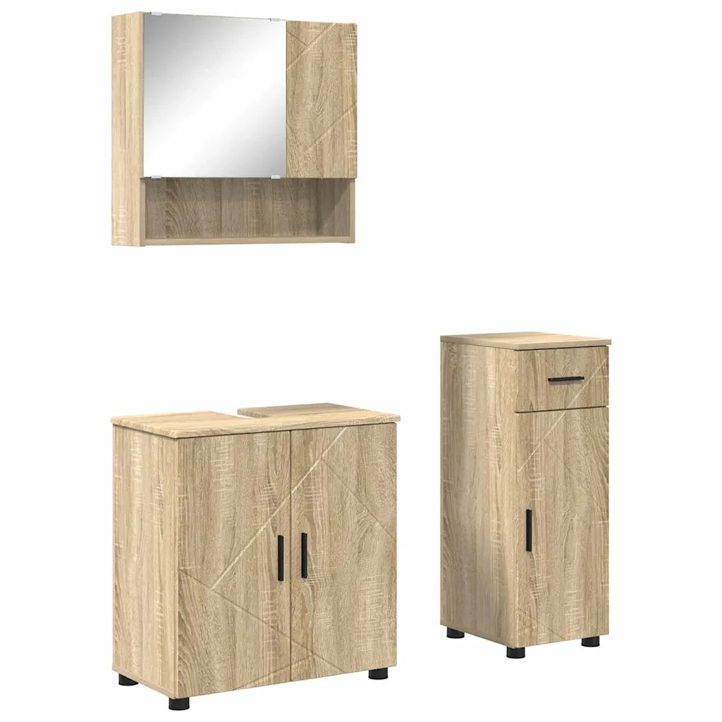Set di mobili per il bagno con cassetto 3 pcs Rovere Sonoma