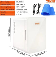 Mini Frigorifero Portatile - Frigorifero/Ventilatore, 2°C a 50°C - Indipendente - 10 Litri - 3 Ripiani - Frigorifero Compattibile - Pratico (portatile) - Struttura Bianca - 5 Supporti - Bianco - 12 Volt - Auto, Campeggio, Outdoor, Camera da Letto