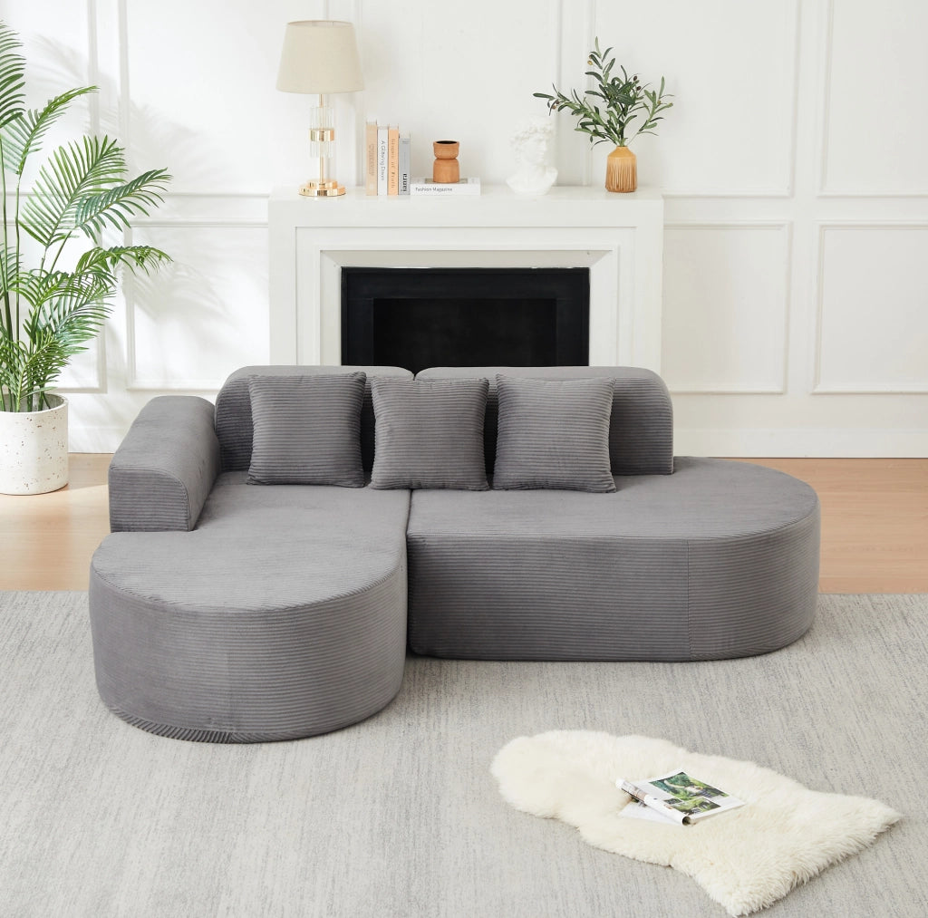 DIVANO Angolare 220x155 cm in Velluto a Coste Grigio