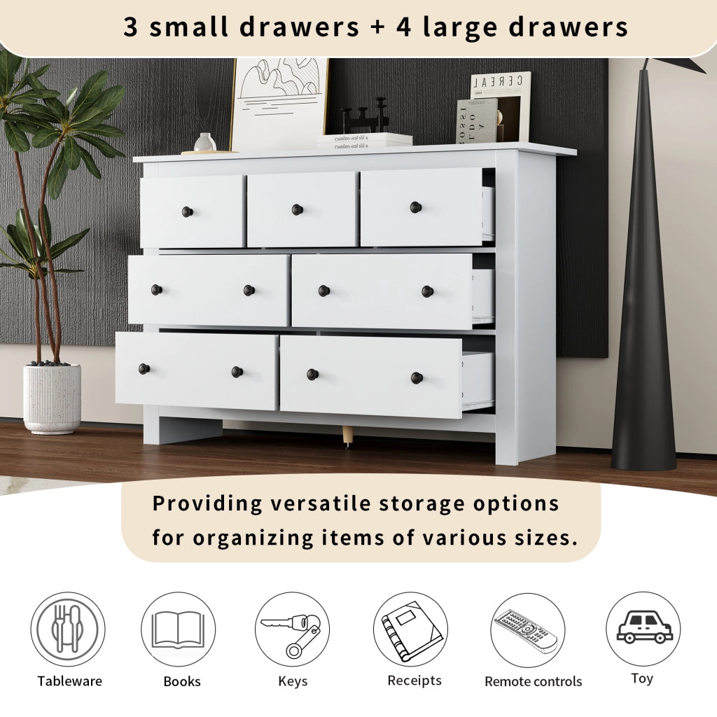 Credenza con 7 cassetti - per cucina e soggiorno - in truciolato - 152x40x89 cm - bianco