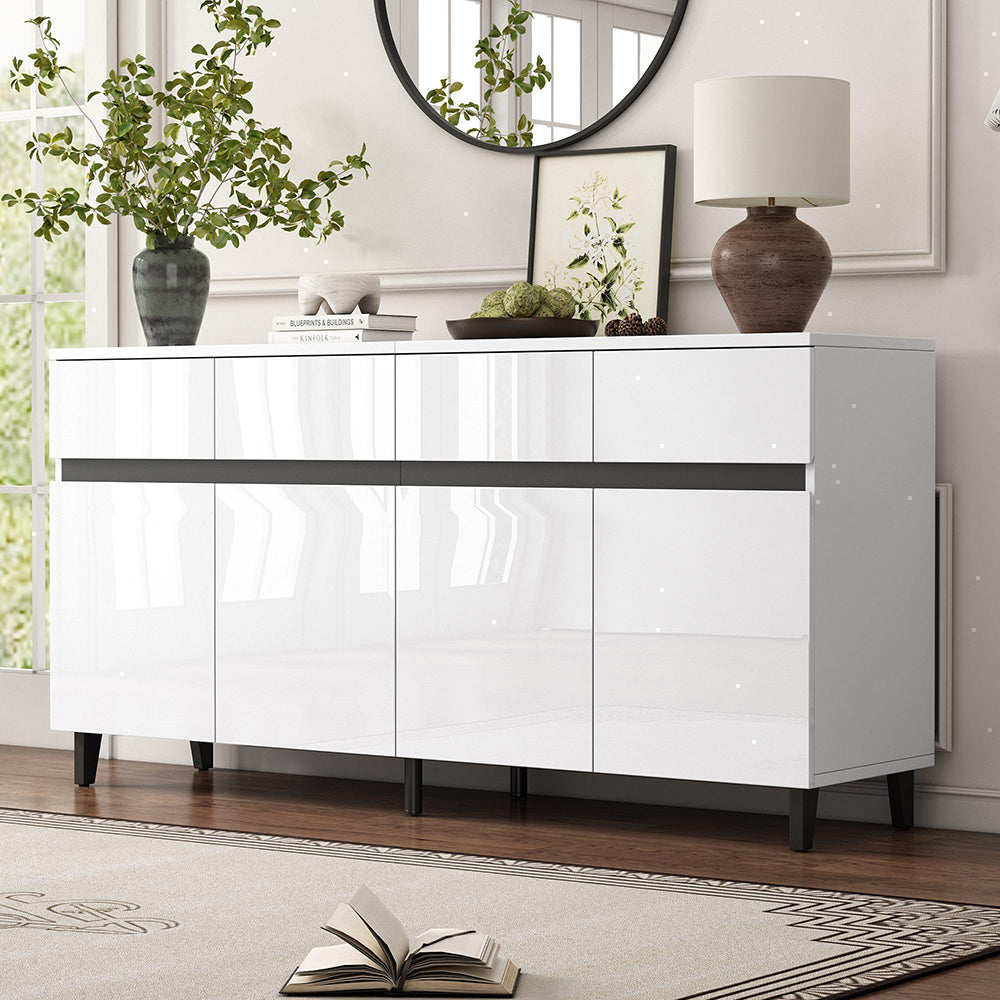 Credenza Lucida con Cassetti - Xylo - 4 Cassetti, 2 Ante e Ripiani Regolabili