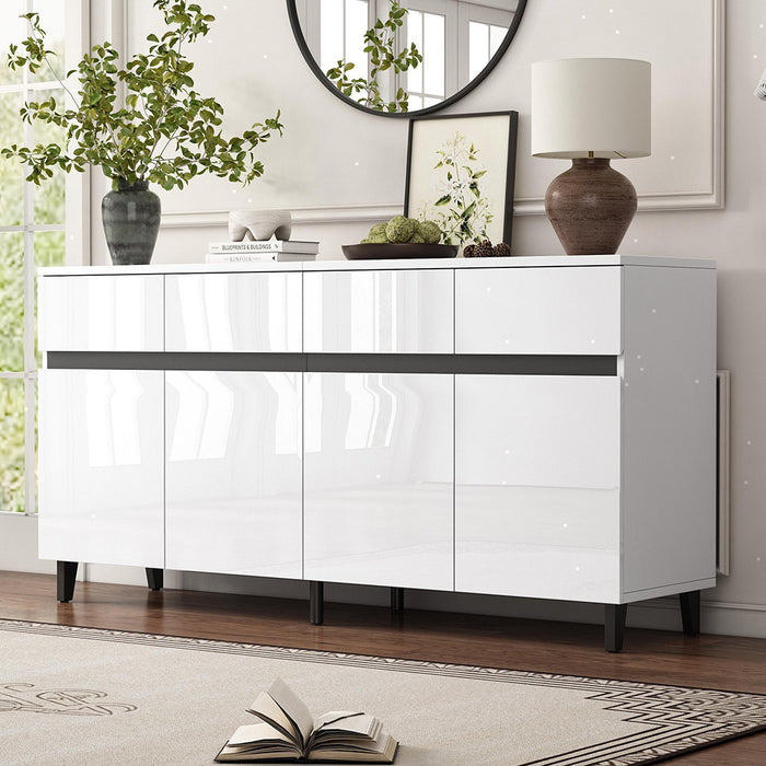 Credenza Lucida con Cassetti - Xylo - 4 Cassetti, 2 Ante e Ripiani Regolabili