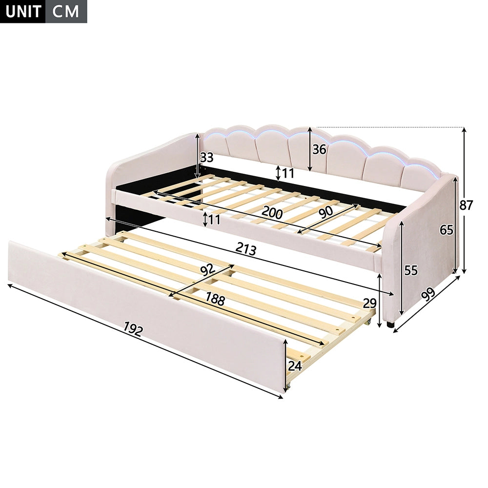 Lit Gigogne con Luci LED Rosa - Xylo - 90x200 cm