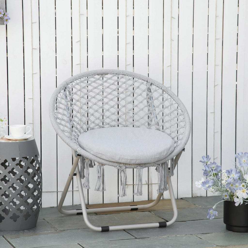 Poltrona a dondolo in rattan ¨C Zephmum ¨C Grigio, 80x90x100 cm