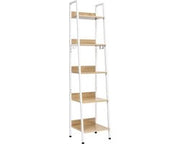 Cassettiera a scalinata con 5 livelli - Libreria, Compartimento aperto, Cassettiera da parete, Ripiano a scalinata - 40x36x170 cm - MDF & Metallo - Legno di quercia chiaro / Bianco