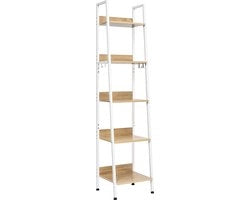 Cassettiera a scalinata con 5 livelli - Libreria, Compartimento aperto, Cassettiera da parete, Ripiano a scalinata - 40x36x170 cm - MDF & Metallo - Legno di quercia chiaro / Bianco