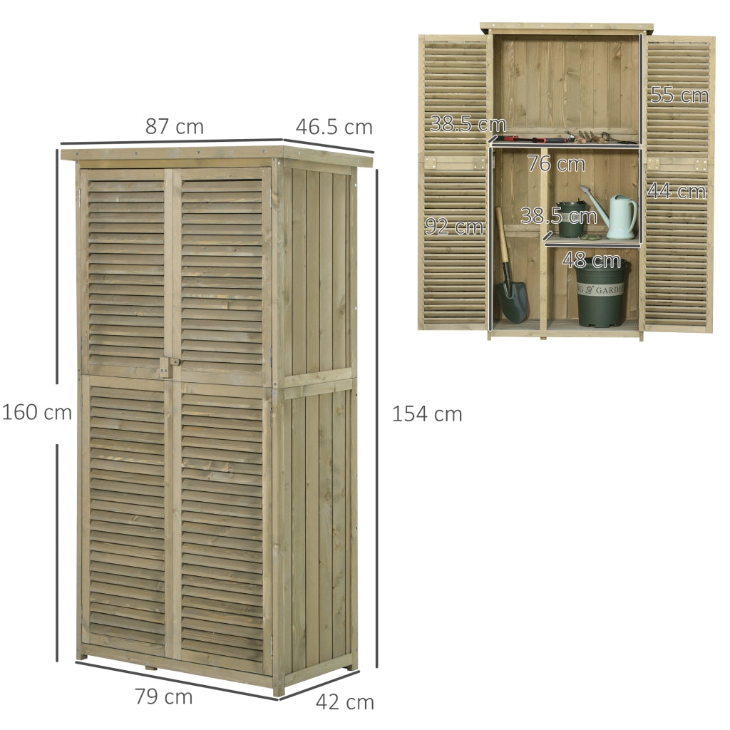 Armadio da Giardino con 3 Ripiani; Doppia Porta a Lamelle e Tetto in Asfalto; Legno Grigio 87 × 46;5 × 160 cm