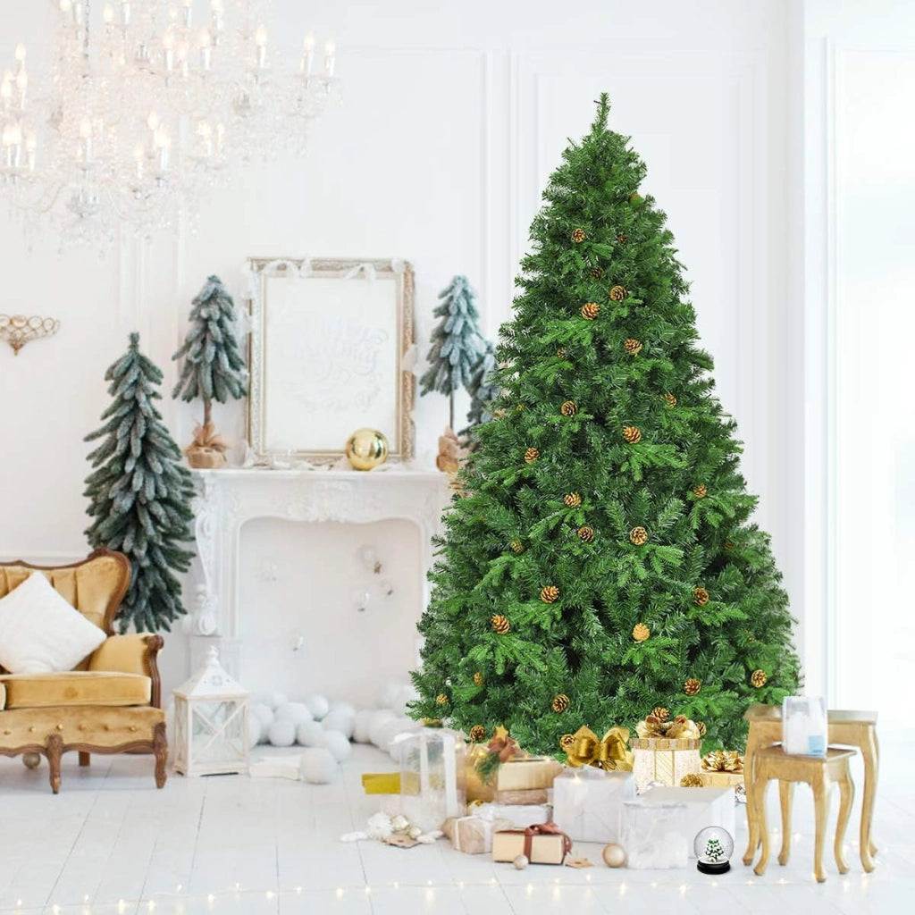 Albero di Natale 210 cm, Albero di Natale con 460 Luci a LED Bianco Caldo, 925 Rami e Pigne, Decorazione Natalizia per Casa e Negozio (210cm)