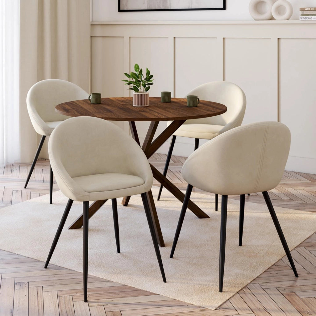 Set di 4 sedie Naya in velluto crema per sala da pranzo