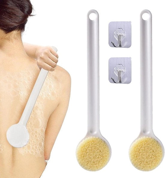 Due pezzi di manico lungo spazzola da bagno per docce delicate bodyborstels per uomini e donne - Scopa per esfoliare e pulire la pelle