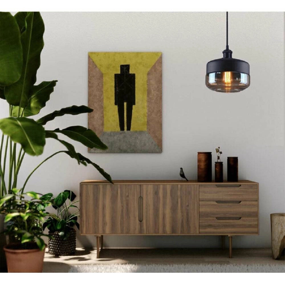 Trade Shop - Lampadario A Sospensione Vintage Da Soffitto E27 Nero Vetro Effetto Ambrato Lp13 -