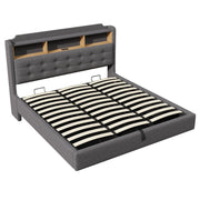 Letto Matrimoniale 180x200 cm con LED; USB e Type-C; contenitore idraulico in Lino e MDF