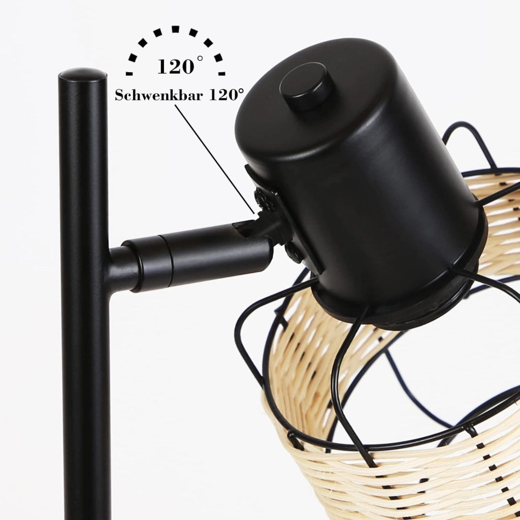 ZMH Lampada da tavolo rattan bambù boho rustico girevole E27 interruttore retrò per soggiorno camera