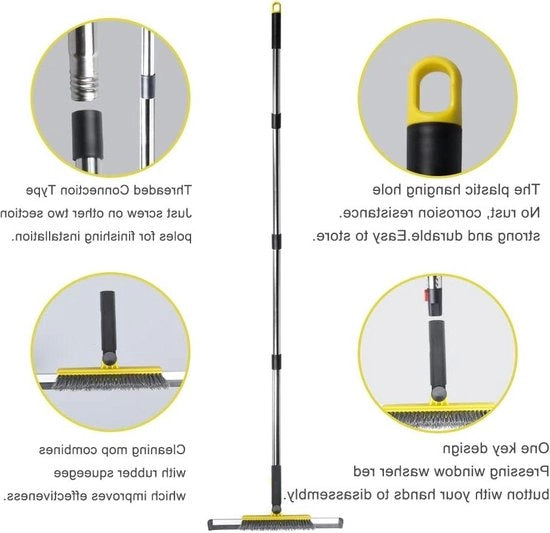 Aspiratore per pavimenti con 54 pollici manico regolabile e aspiratore a mano - Spazzola per pavimenti con setole per garage, cortile, bagno, cucina e parete di piastrelle (GIALLO) schiuma schiacciatrice con lama di acciaio