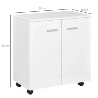 Mobile TV Moderno Multiuso in Legno con 4 Ruote e Freni, 2 Ante con 2 Ripiani, 60x35x65 cm, Bianco