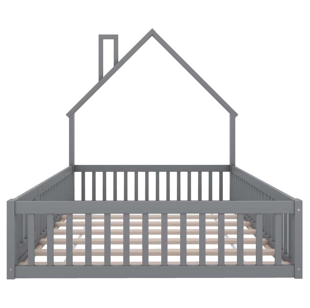 Letto per bambini 140x190 cm con sponde di sicurezza; in legno di pino e MDF grigio