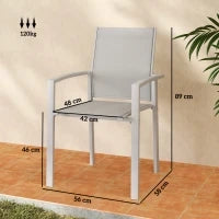Set 2 Sedie da Giardino Impilabili con Seduta Traspirante, in Acciaio e Textilene, 56x58x89 cm, Grigio Chiaro