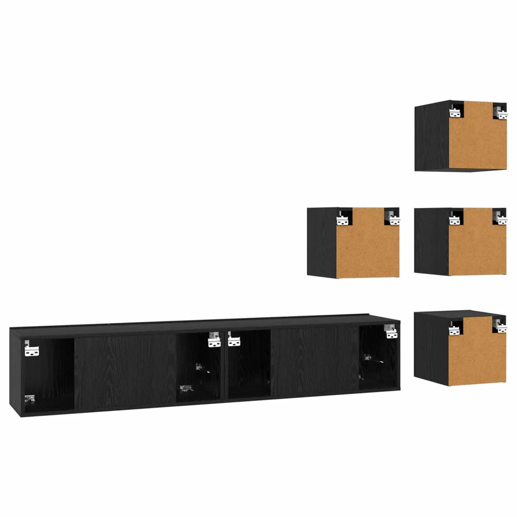 Set mobile TV 6 pz Rovere Nero Legno ingegnerizzato 3438603