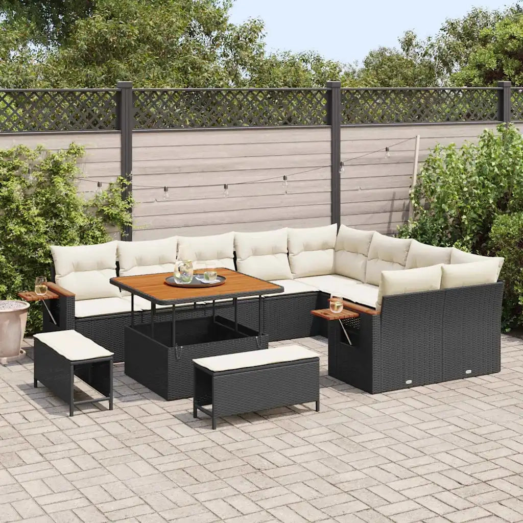 Set Divano da Giardino con cuscino 12 pcs Nero e Crema