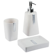 Set di 3 Accessori Bagno in Ceramica beige dispenser sapone porta sapone portaspazzolini