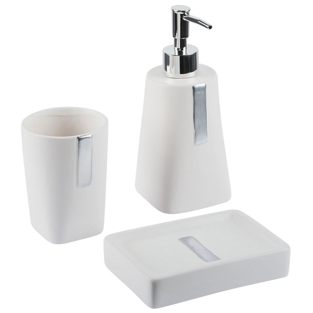 Set di 3 Accessori Bagno in Ceramica beige dispenser sapone porta sapone portaspazzolini