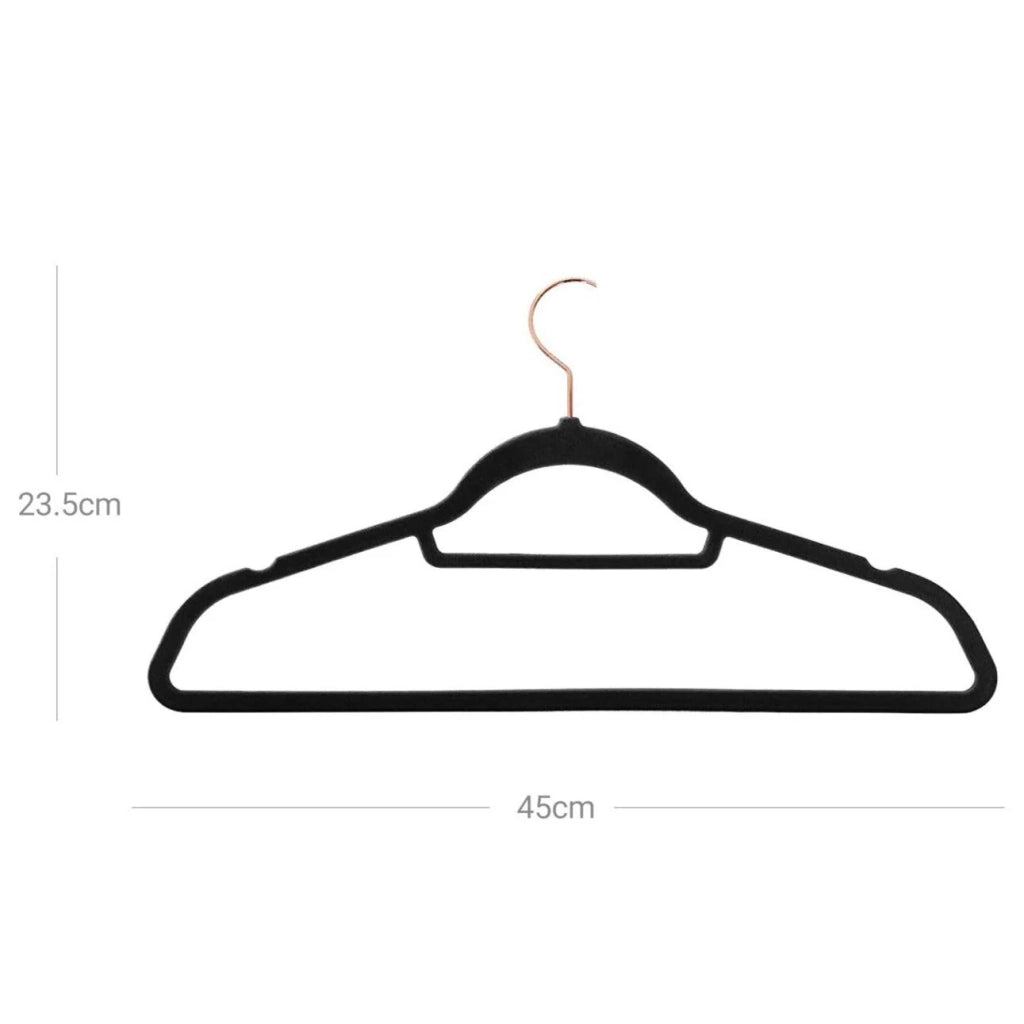 Grucce in velluto set da 30 antiscivolo con ganci girevoli rose gold spessore 0,6 cm lunghezza 45 cm per cappotti abiti pantaloni cravatte nero 12_0003411