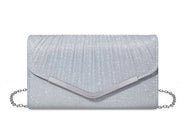 Borsa da cocktail con glitter, chiusura con cerniera e catena rimovibile, eleganti borse per donne per occasioni speciali, argento