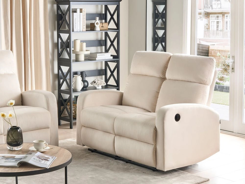 Divano 2 posti con schienale reclinabile elettricamente in velluto bianco sporco design moderno glamour soggiorno