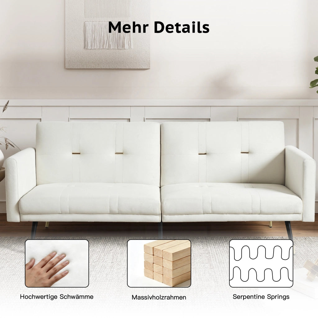 Divano letto 2 posti in velluto con schienali regolabili separatamente 5 posizioni beige 164 × 89 × 70 cm