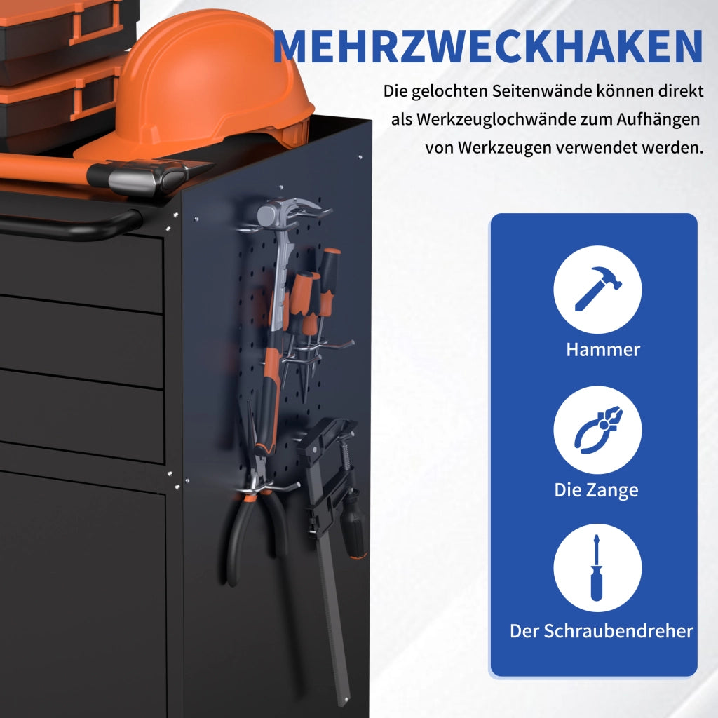 Mobile contenitore da officina con 3 cassetti e 2 ante chiudibili; ripiano regolabile e ruote 75×42×87.3 cm