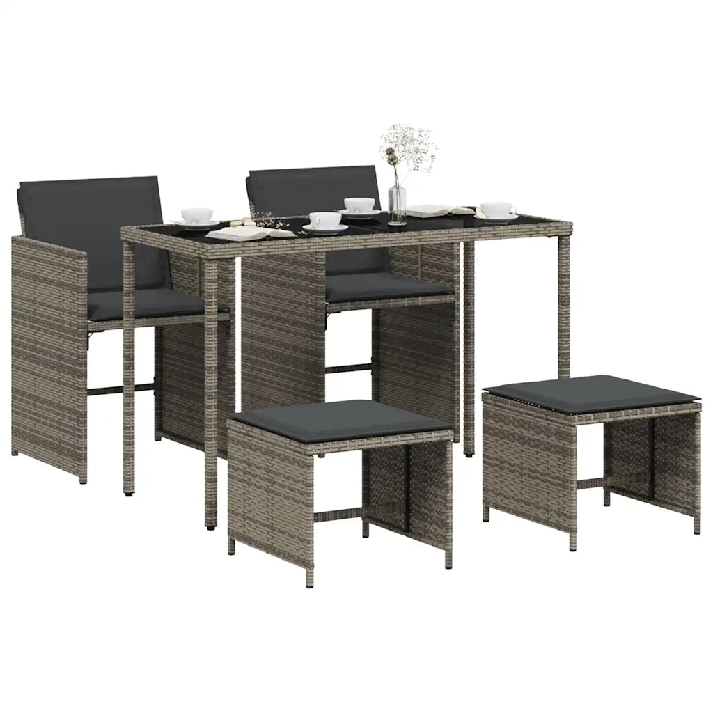 Set da Pranzo da Giardino 5 pz con Cuscini in Polyrattan Grigio