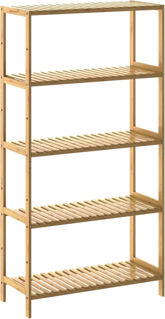 Scaffale Bagno Bamboo 5 Ripiani Altezza Regolabile 130x60x26 cm Mobile Cucina Libreria in Legno Organizer Studio