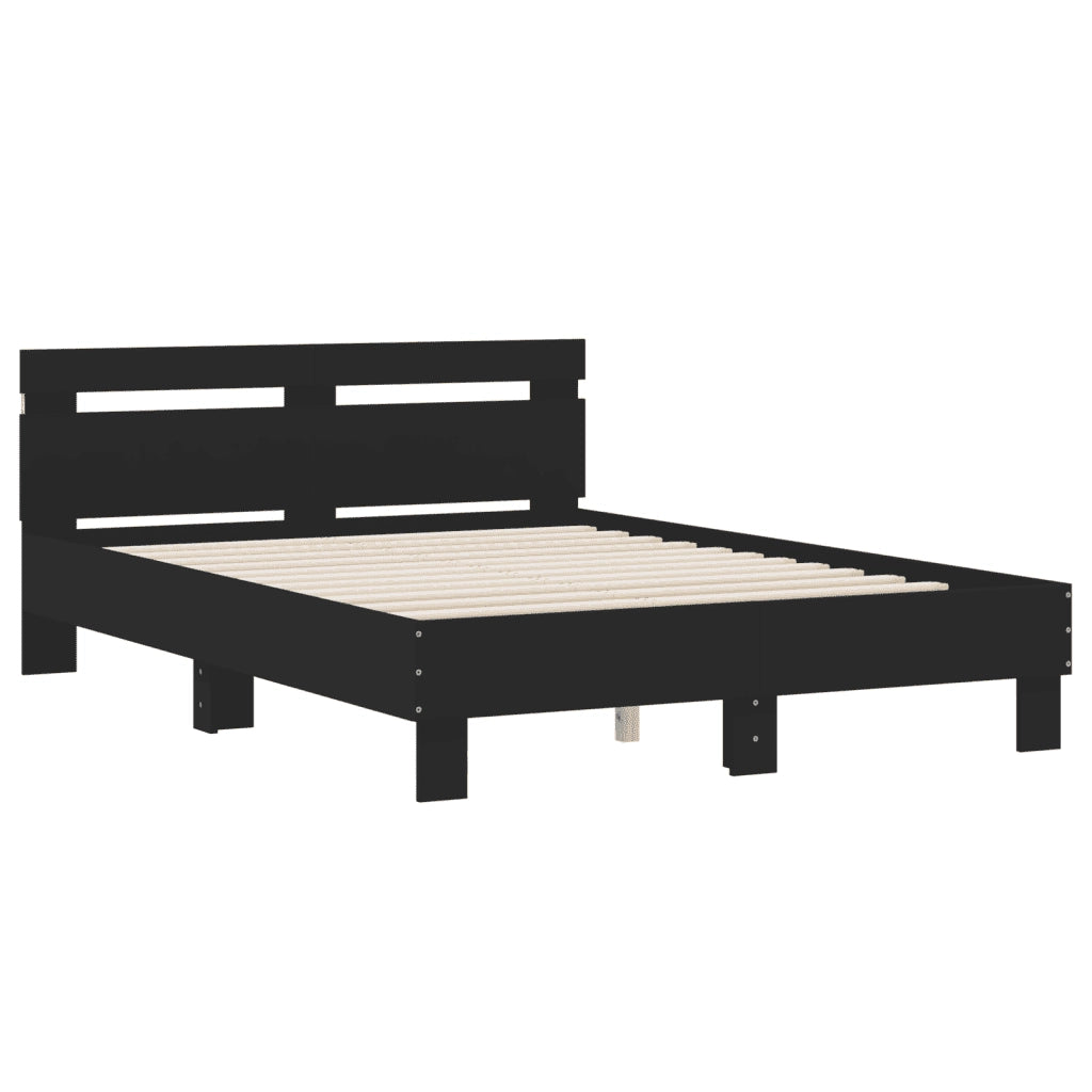 Letto matrimoniale | Letto per adulti | Giroletto con Testiera e LED Nero 120x200 cm