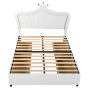 Letto per bambini imbottito 140×200 cm con 4 cassetti; LED e testiera a conchiglia; senza materasso; bianco