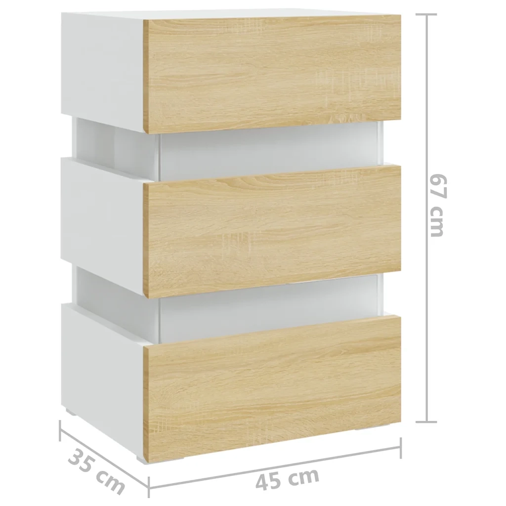 Comodino Bianco e Rovere Sonoma Luci LED 45x35x67 cm Truciolato cod mxl 58637