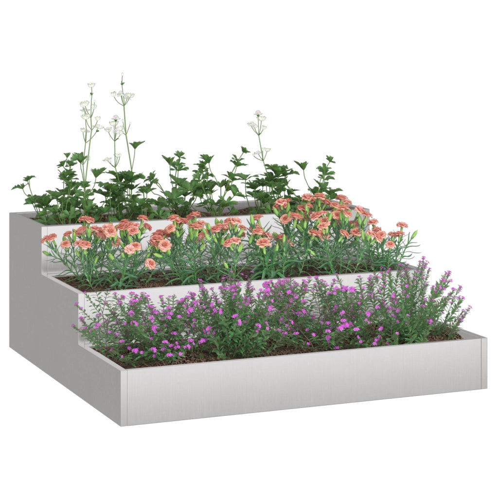 Fioriera da Giardino 3-Livelli 90x90x35 cm Acciaio Inossidabile