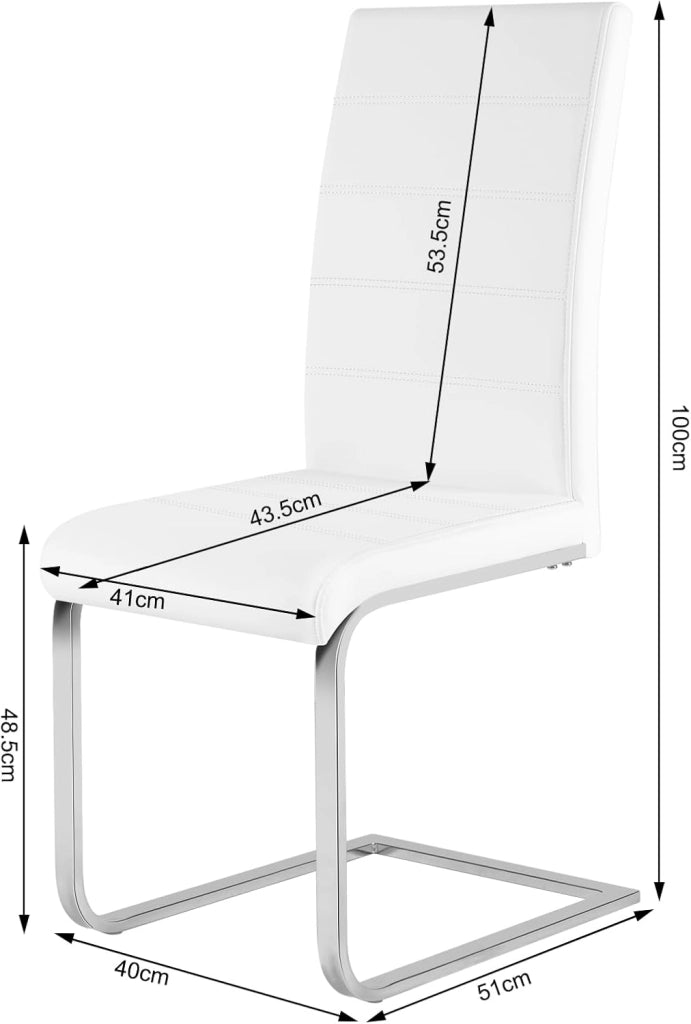 Set di 4 Sedie per Sala da Pranzo, Sedie da Cucina Moderne con Schienale Alto, Sedie Cantilever Imbottite Ergonomiche per Soggiorno, Ufficio, in PU, Bianco, BH378ws-4